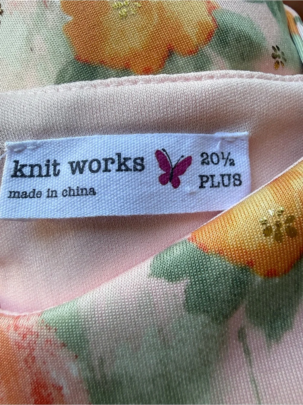 Knit Works Big Girls Dress Peach/pink/green Floral 20.5 Plus, Metallic Gold